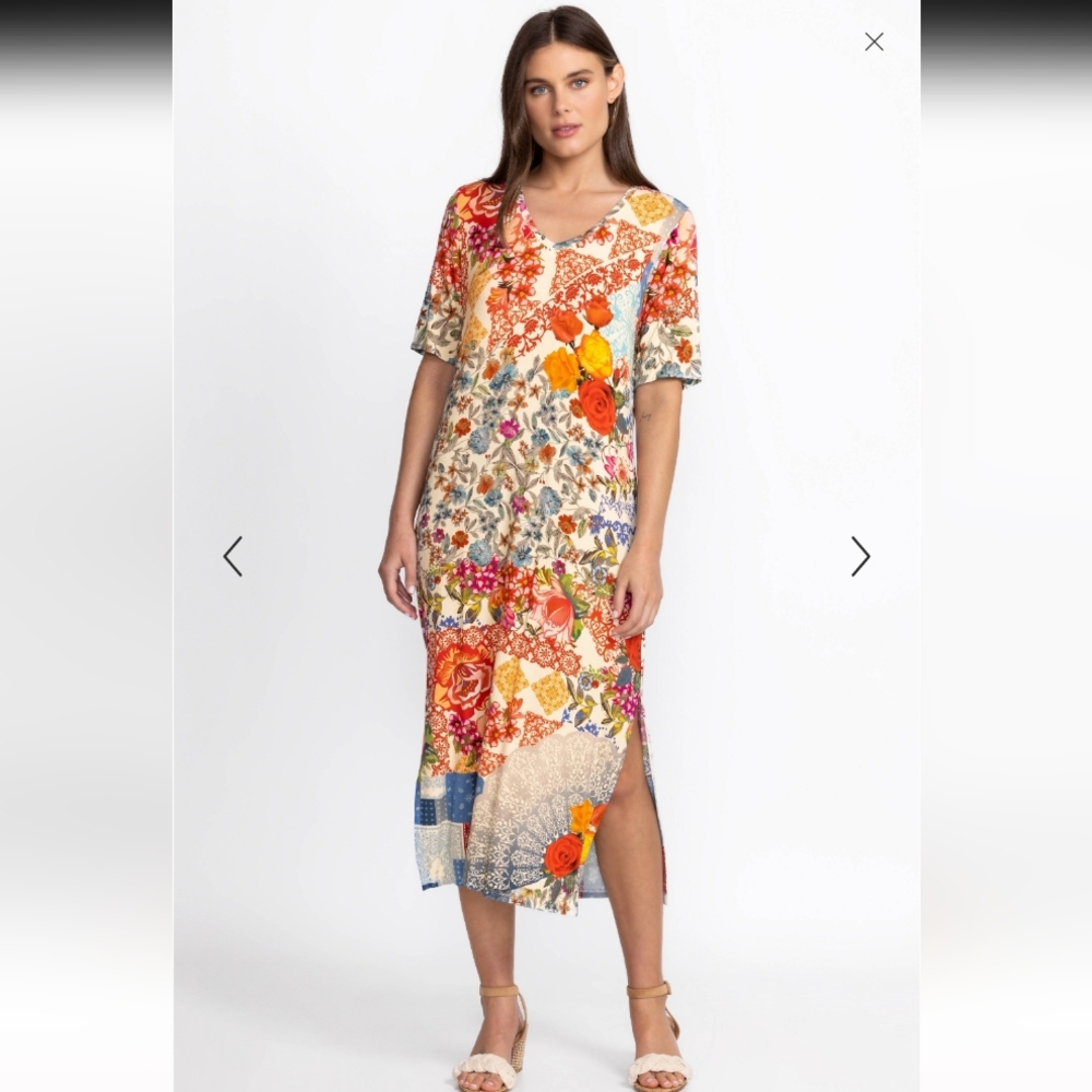 Johnny Was Tango Maxi T-Shirt Bamboo Knit Floral Patchwork Maxi Dress